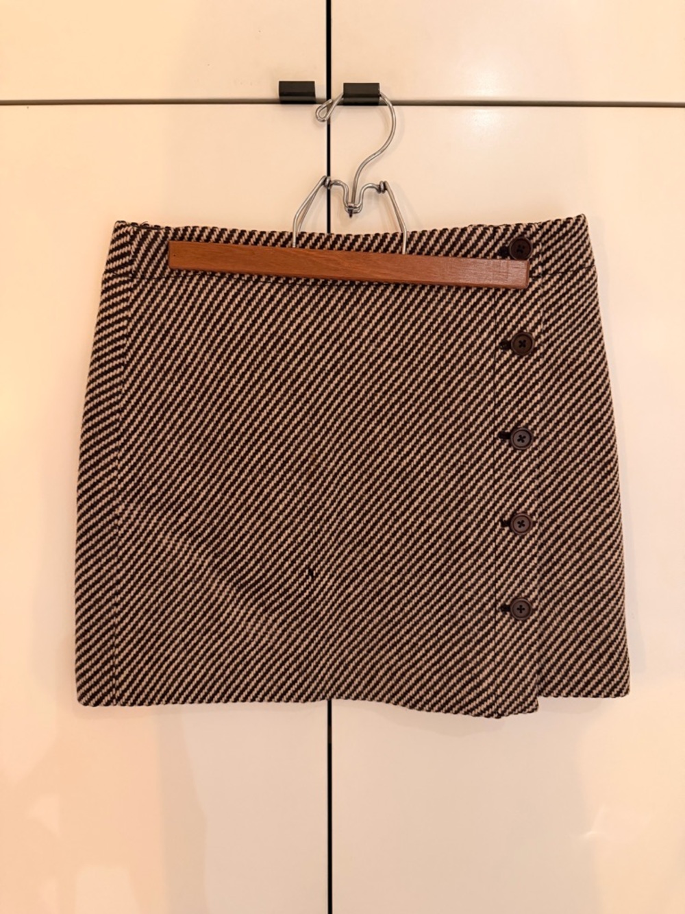 J. Crew Diagonal Stripe Button-Accent Mini Skirt in Brown and Cream